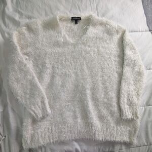 Lane Bryant White Fuzzy V-Neck Sweater